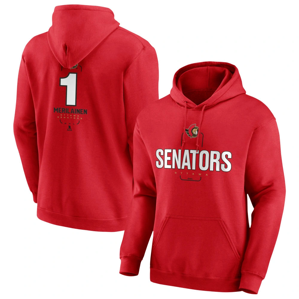 Men's Ottawa Senators Red Midfielder Leevi Merilainen Player Pullover Hoodie Men's Ottawa Senators Red Midfielder Leevi Merilainen Player Pullover Hoodie