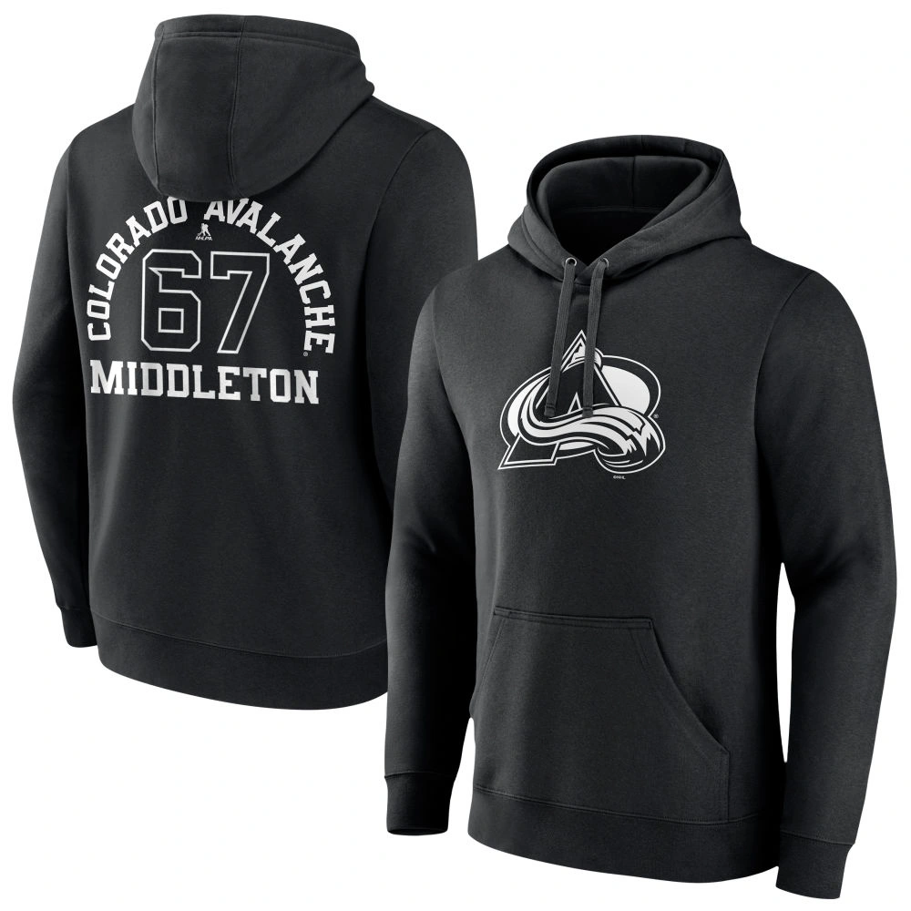 Men's Colorado Avalanche Black Monochrome Keaton Middleton Player Pullover Hoodie
