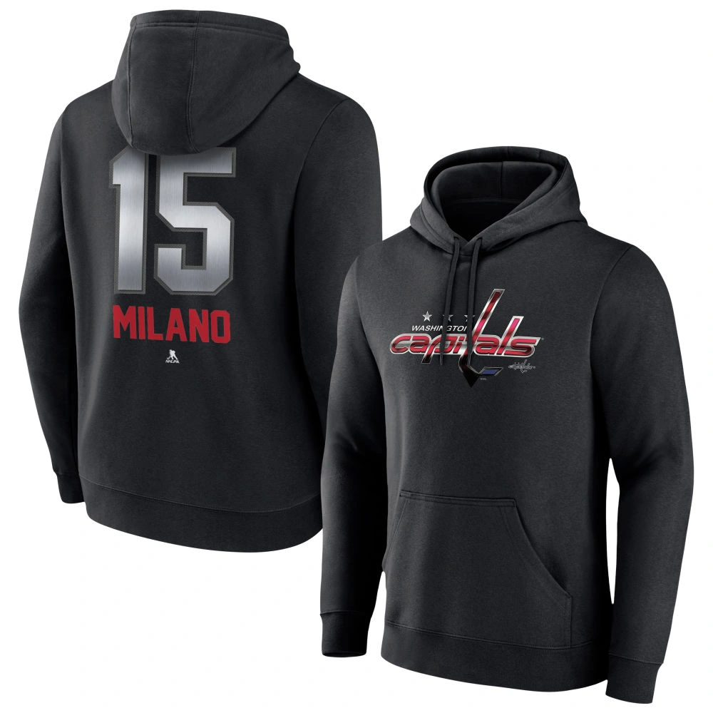 Men's Washington Capitals Black Midnight Mascot Logo Sonny Milano Player Pullover Hoodie Men's Washington Capitals Black Midnight Mascot Logo Sonny Milano Player Pullover Hoodie