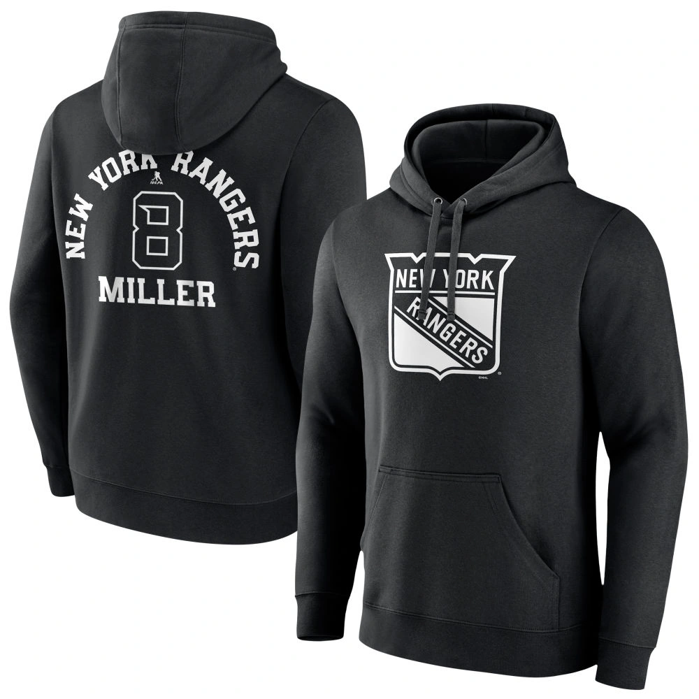 Men's New York Rangers Black Monochrome J.T. Miller Player Pullover Hoodie