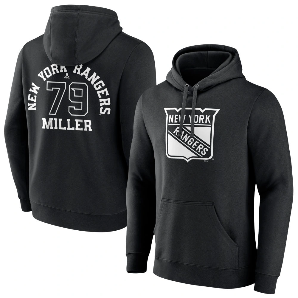 Men's New York Rangers Black Monochrome K'Andre Miller Player Pullover Hoodie