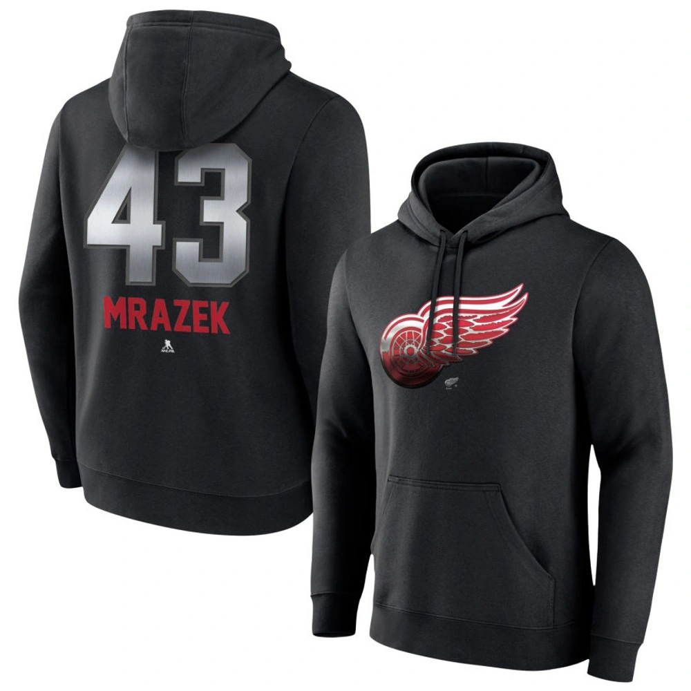Youth Detroit Red Wings Black Midnight Mascot Logo Petr Mrazek Pullover Hoodie Youth Detroit Red Wings Black Midnight Mascot Logo Petr Mrazek Pullover Hoodie