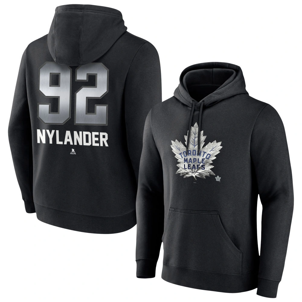 Men's Toronto Maple Leafs Black Midnight Mascot Logo Alex Nylander Player Pullover Hoodie Men's Toronto Maple Leafs Black Midnight Mascot Logo Alex Nylander Player Pullover Hoodie