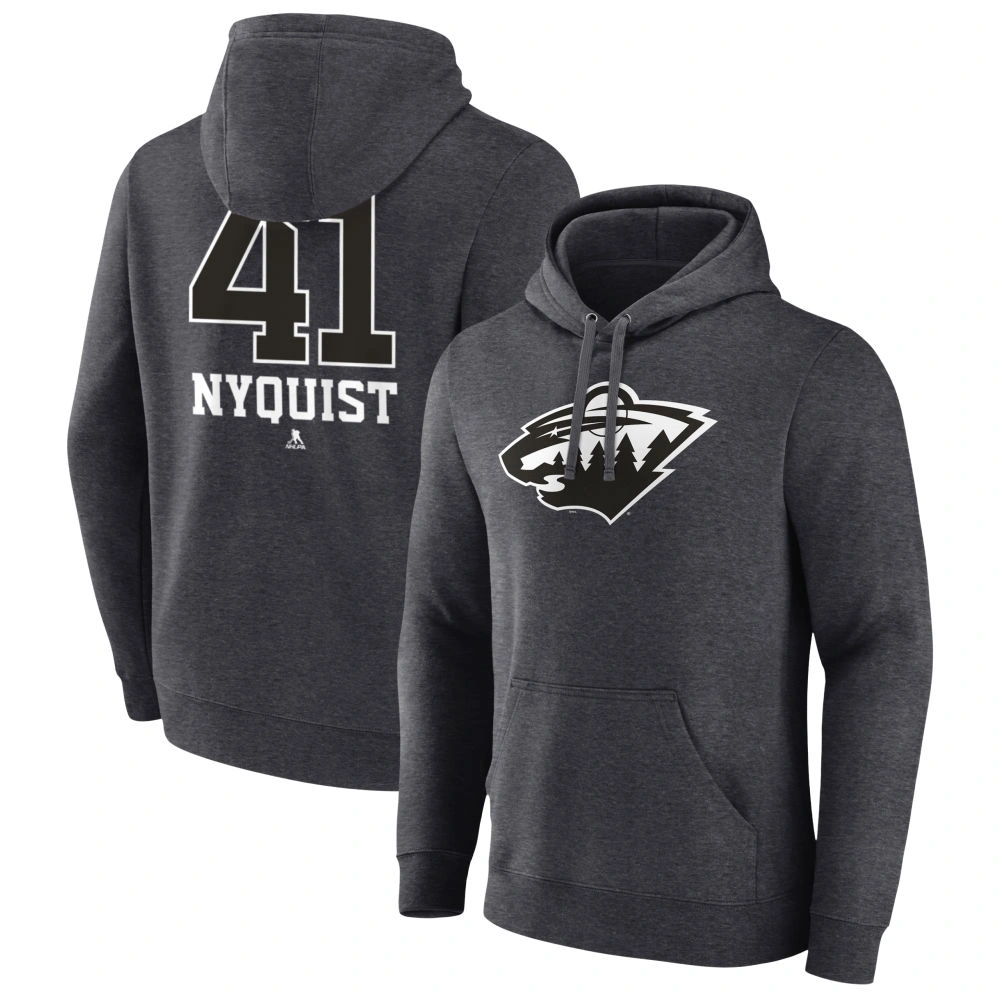 Youth Minnesota Wild Charcoal Monochrome Gustav Nyquist Pullover Hoodie Youth Minnesota Wild Charcoal Monochrome Gustav Nyquist Pullover Hoodie