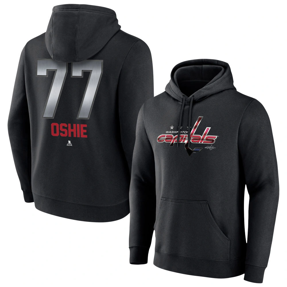 Men's Washington Capitals Black Midnight Mascot Logo T.J. Oshie Player Pullover Hoodie Men's Washington Capitals Black Midnight Mascot Logo T.J. Oshie Player Pullover Hoodie