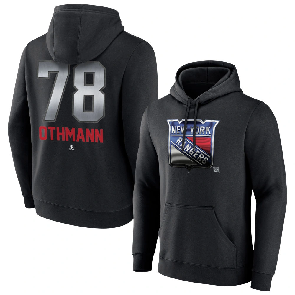 Youth New York Rangers Black Midnight Mascot Logo Brennan Othmann Pullover Hoodie Youth New York Rangers Black Midnight Mascot Logo Brennan Othmann Pullover Hoodie