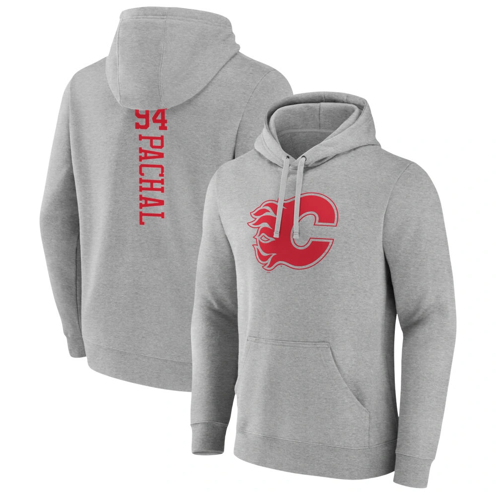Men's Calgary Flames Heather Gray Brayden Pachal Player Pullover Hoodie Men's Calgary Flames Heather Gray Brayden Pachal Player Pullover Hoodie
