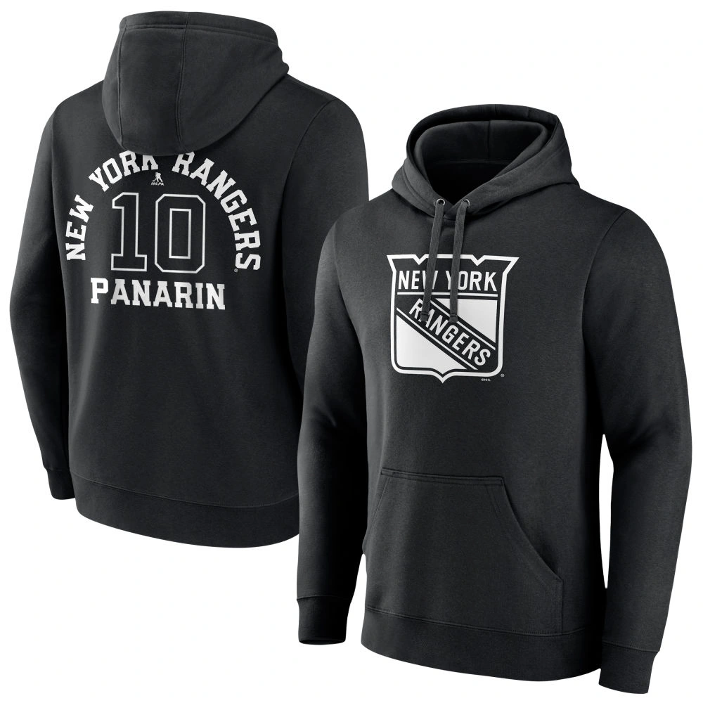Men's New York Rangers Black Monochrome Artemi Panarin Player Pullover Hoodie