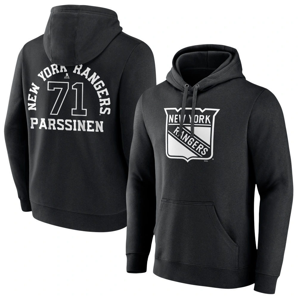Men's New York Rangers Black Monochrome Juuso Parssinen Player Pullover Hoodie