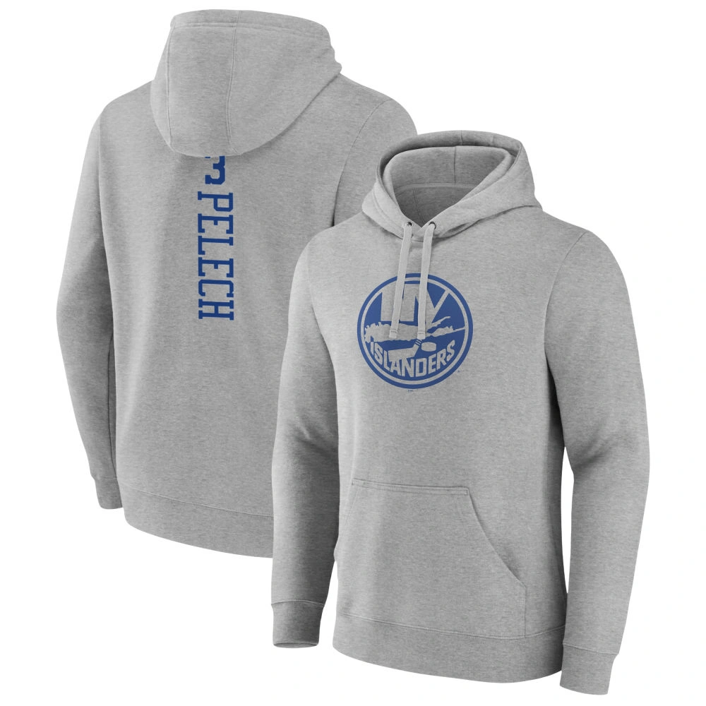 Youth New York Islanders Heather Gray Adam Pelech Pullover Hoodie Youth New York Islanders Heather Gray Adam Pelech Pullover Hoodie