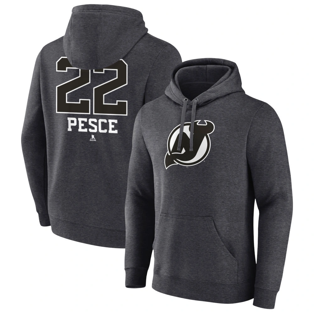 Men's New Jersey Devils Charcoal Monochrome Brett Pesce Player Pullover Hoodie