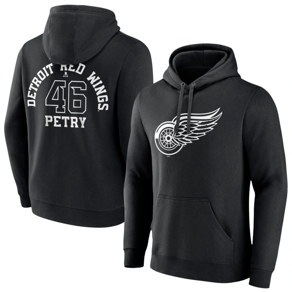 Youth Detroit Red Wings Black Monochrome Jeff Petry Pullover Hoodie Youth Detroit Red Wings Black Monochrome Jeff Petry Pullover Hoodie