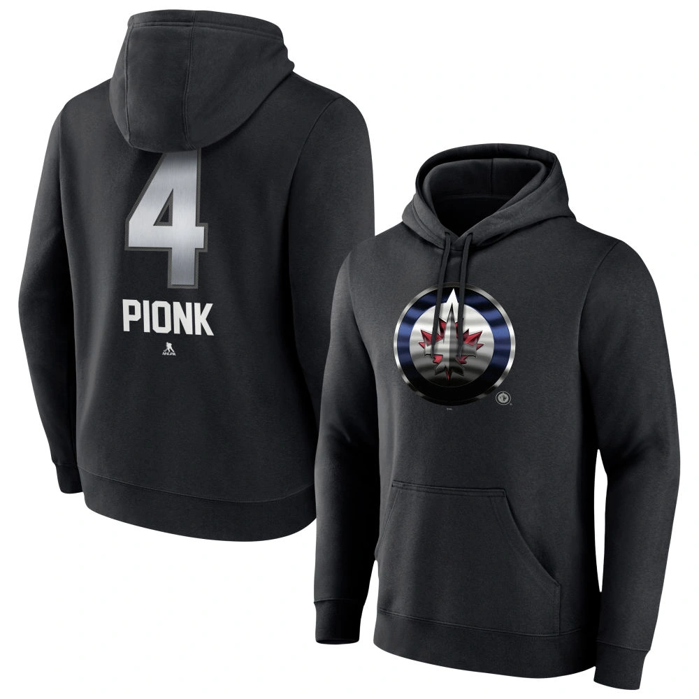 Men's Winnipeg Jets Black Midnight Mascot Logo Neal Pionk Player Pullover Hoodie Men's Winnipeg Jets Black Midnight Mascot Logo Neal Pionk Player Pullover Hoodie