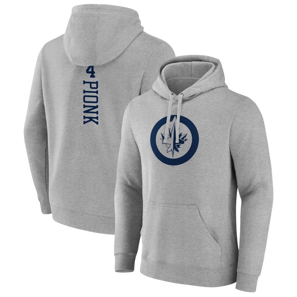 Men's Winnipeg Jets Heather Gray Neal Pionk Player Pullover Hoodie Men's Winnipeg Jets Heather Gray Neal Pionk Player Pullover Hoodie