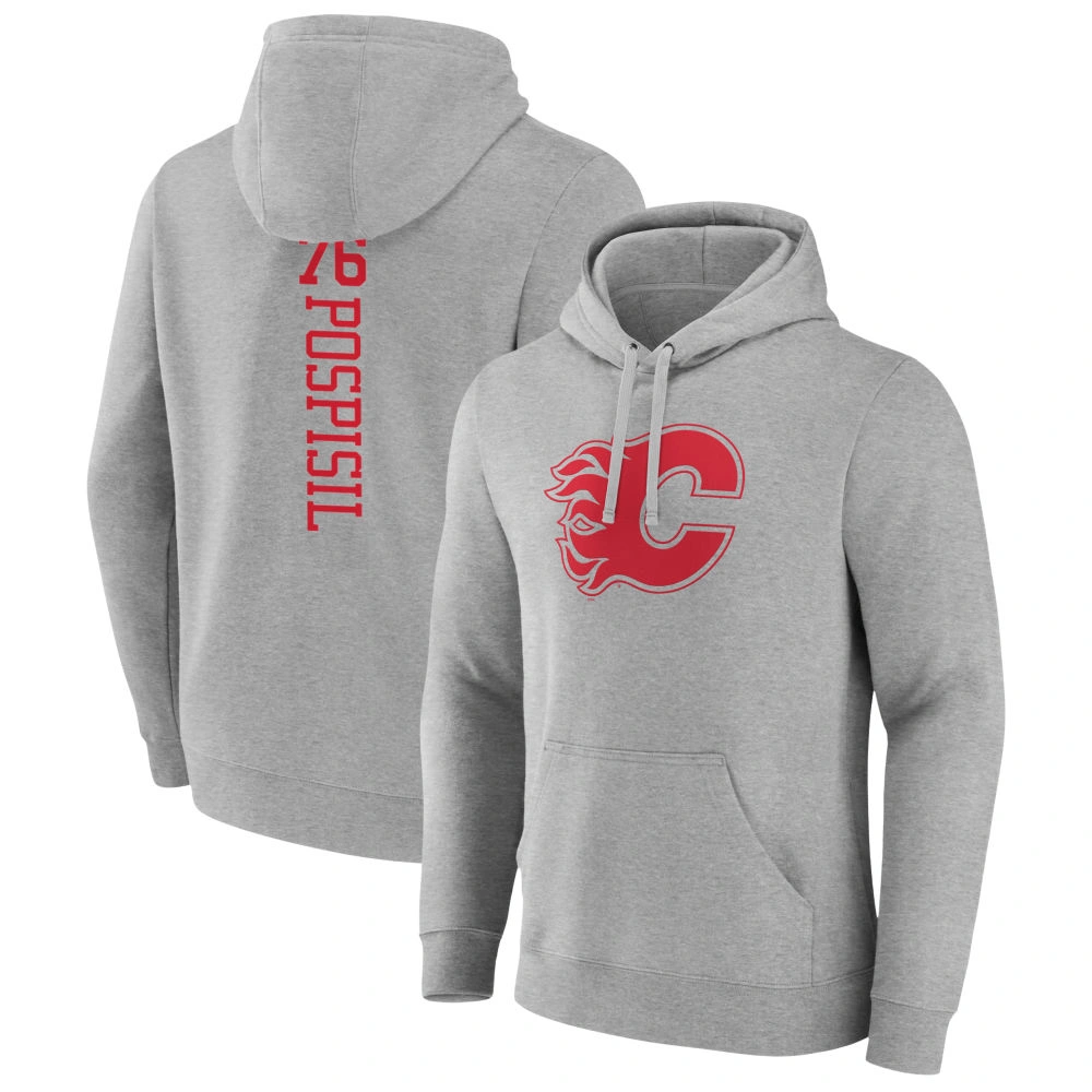 Men's Calgary Flames Heather Gray Martin Pospisil Player Pullover Hoodie Men's Calgary Flames Heather Gray Martin Pospisil Player Pullover Hoodie
