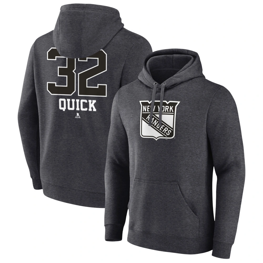 Men's New York Rangers Charcoal Monochrome Jonathan Quick Player Pullover Hoodie