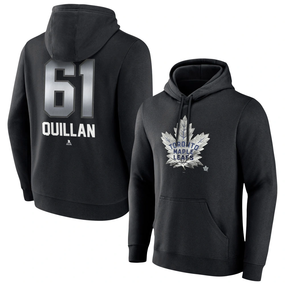 Men's Toronto Maple Leafs Black Midnight Mascot Logo Jacob Quillan Player Pullover Hoodie Men's Toronto Maple Leafs Black Midnight Mascot Logo Jacob Quillan Player Pullover Hoodie
