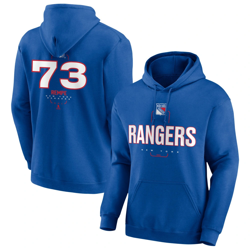 Men's New York Rangers Blue Midfielder Matt Rempe Player Pullover Hoodie