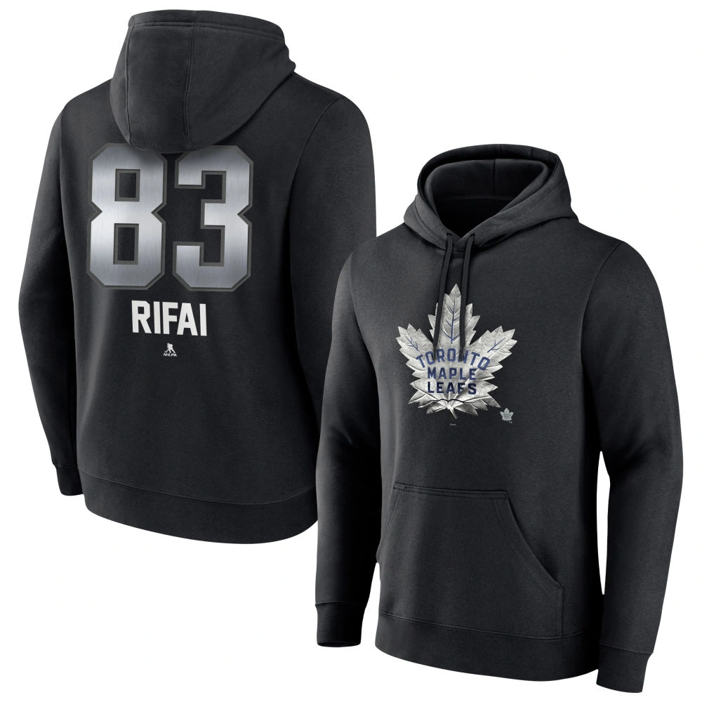 Men's Toronto Maple Leafs Black Midnight Mascot Logo Marshall Rifai Player Pullover Hoodie Men's Toronto Maple Leafs Black Midnight Mascot Logo Marshall Rifai Player Pullover Hoodie