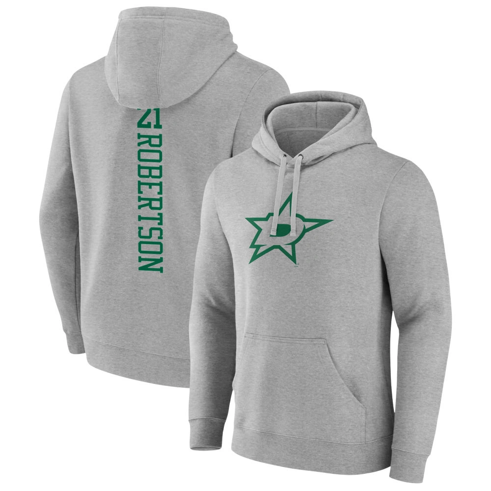 Youth Dallas Stars Heather Gray Jason Robertson Pullover Hoodie Youth Dallas Stars Heather Gray Jason Robertson Pullover Hoodie