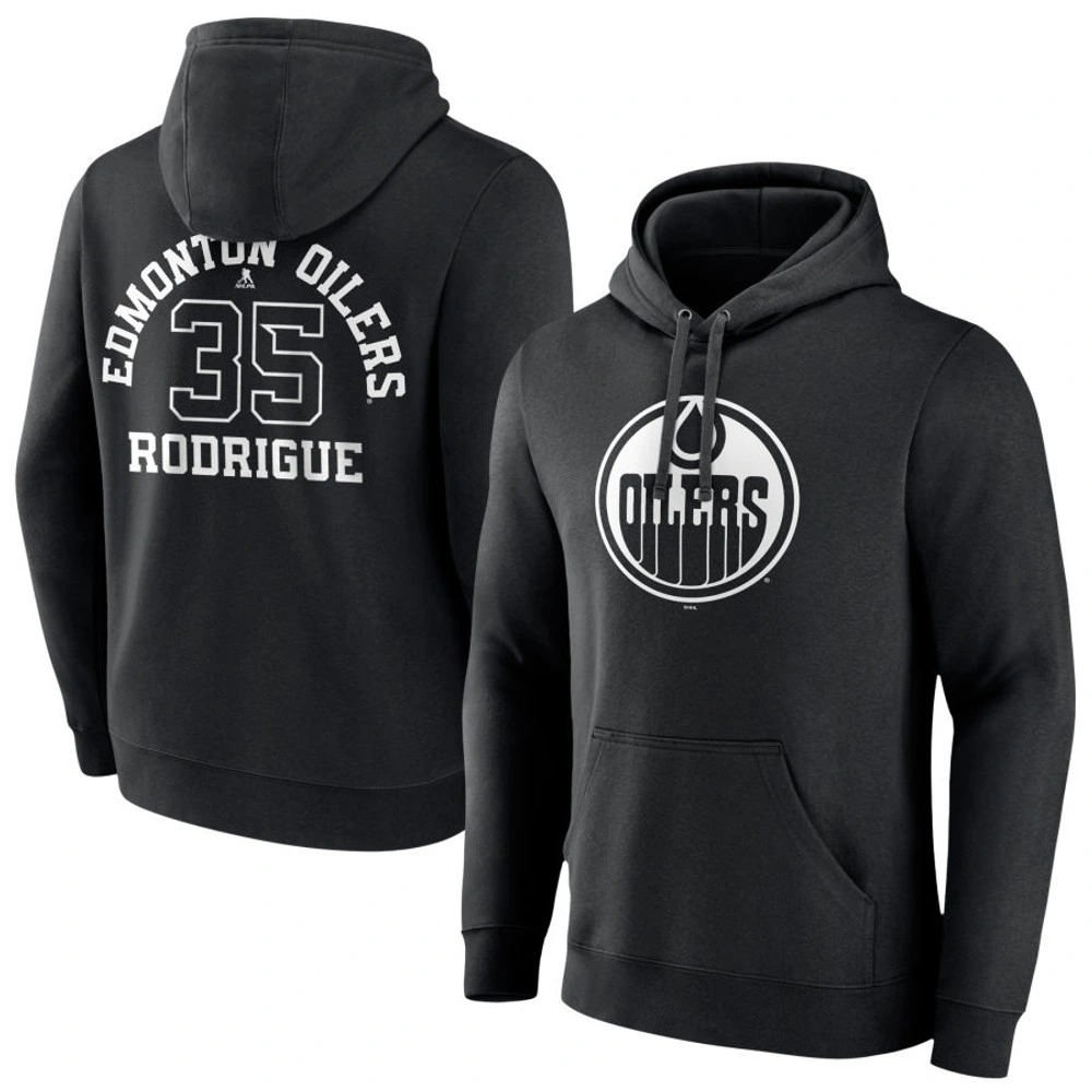 Youth Edmonton Oilers Black Monochrome Olivier Rodrigue Pullover Hoodie Youth Edmonton Oilers Black Monochrome Olivier Rodrigue Pullover Hoodie
