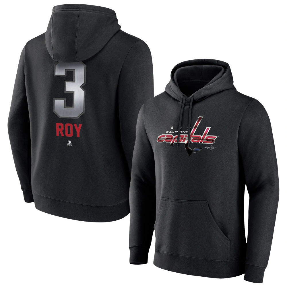 Men's Washington Capitals Black Midnight Mascot Logo Matt Roy Player Pullover Hoodie Men's Washington Capitals Black Midnight Mascot Logo Matt Roy Player Pullover Hoodie