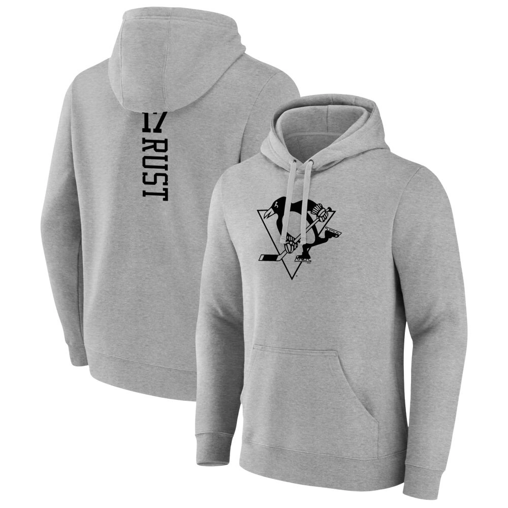 Men's Pittsburgh Penguins Heather Gray Bryan Rust Player Pullover Hoodie Men's Pittsburgh Penguins Heather Gray Bryan Rust Player Pullover Hoodie