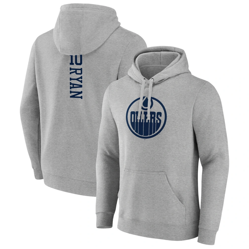 Men's Edmonton Oilers Heather Gray Derek Ryan Player Pullover Hoodie Men's Edmonton Oilers Heather Gray Derek Ryan Player Pullover Hoodie