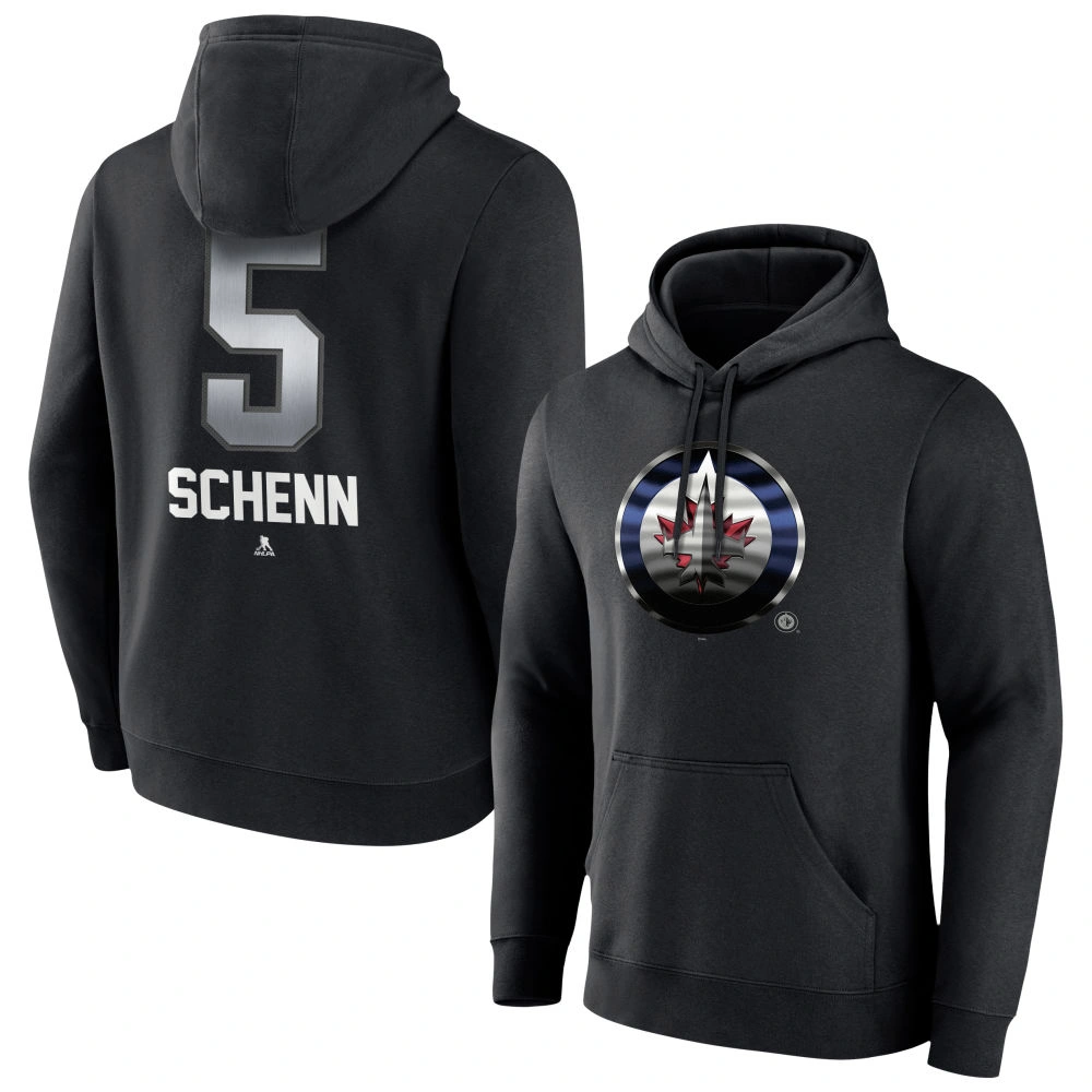 Men's Winnipeg Jets Black Midnight Mascot Logo Luke Schenn Player Pullover Hoodie