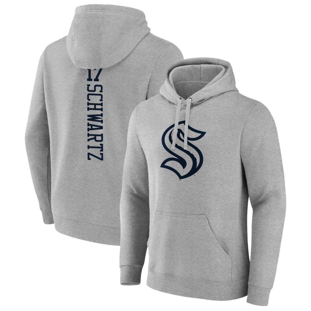 Youth Seattle Kraken Heather Gray Jaden Schwartz Pullover Hoodie Youth Seattle Kraken Heather Gray Jaden Schwartz Pullover Hoodie