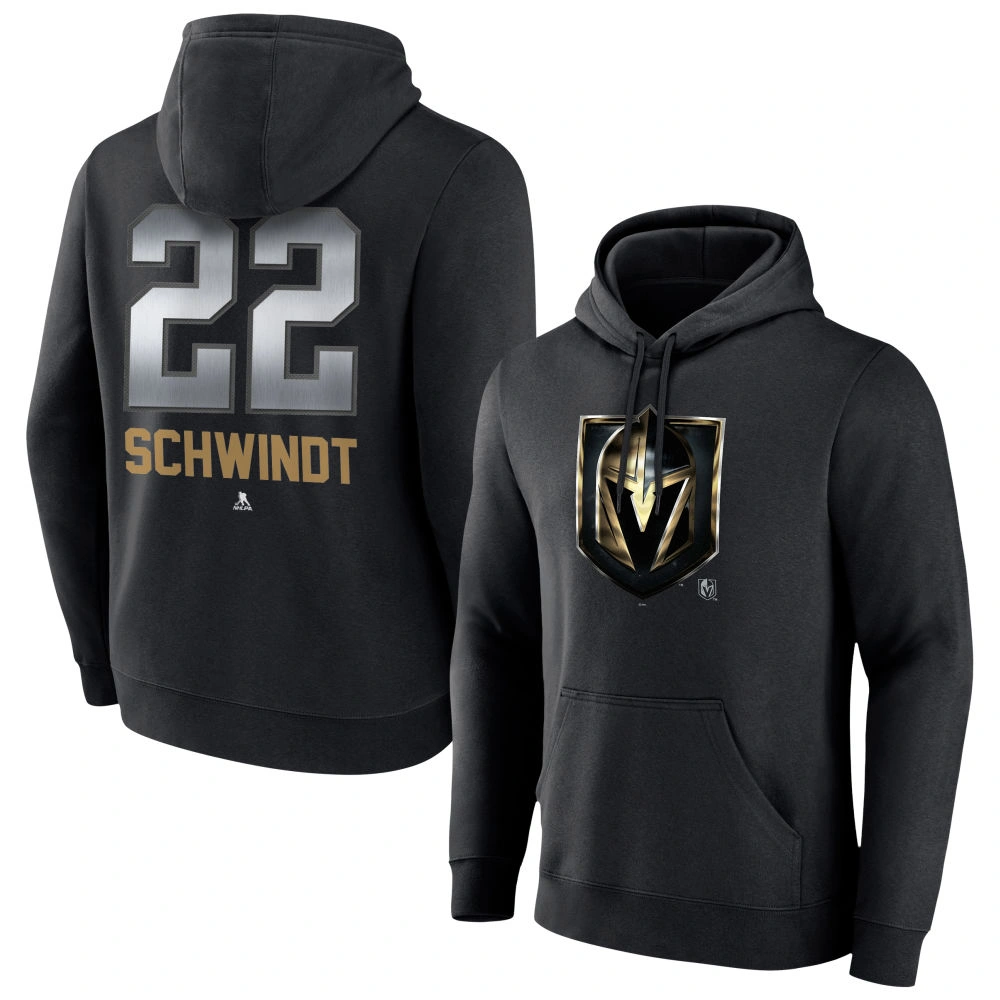 Men's Vegas Golden Knights Black Midnight Mascot Logo Cole Schwindt Player Pullover Hoodie