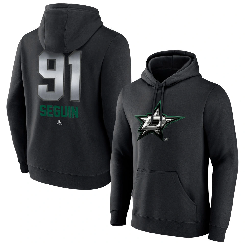 Men's Dallas Stars Black Midnight Mascot Logo Tyler Seguin Player Pullover Hoodie Men's Dallas Stars Black Midnight Mascot Logo Tyler Seguin Player Pullover Hoodie