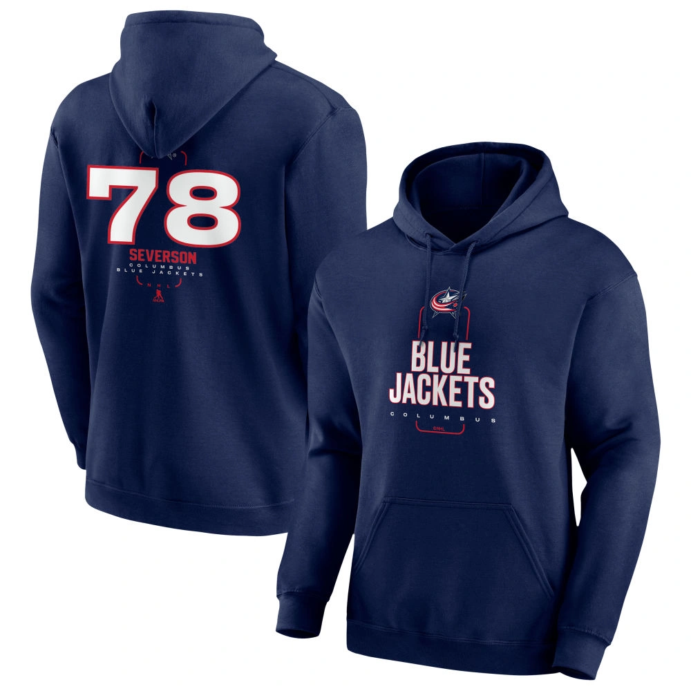 Men's Columbus Blue Jackets Navy Midfielder Damon Severson Player Pullover Hoodie Men's Columbus Blue Jackets Navy Midfielder Damon Severson Player Pullover Hoodie