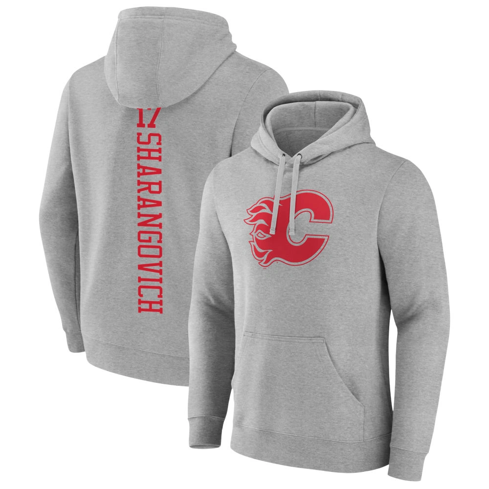 Men's Calgary Flames Heather Gray Yegor Sharangovich Player Pullover Hoodie Men's Calgary Flames Heather Gray Yegor Sharangovich Player Pullover Hoodie