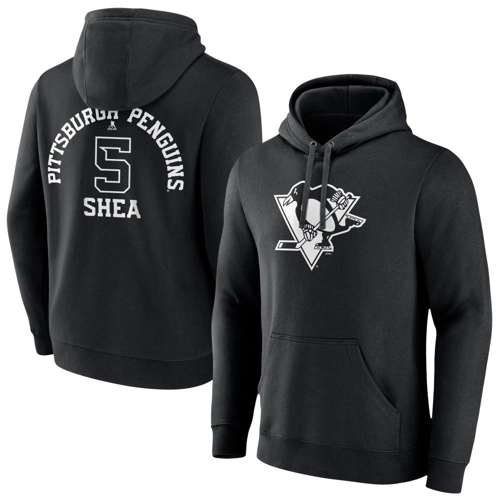 Men's Pittsburgh Penguins Black Monochrome Ryan Shea Player Pullover Hoodie Men's Pittsburgh Penguins Black Monochrome Ryan Shea Player Pullover Hoodie