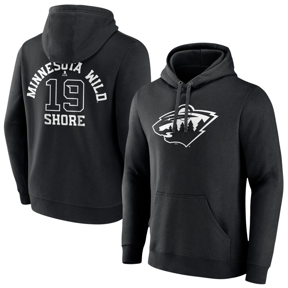 Men's Minnesota Wild Black Monochrome Devin Shore Player Pullover Hoodie