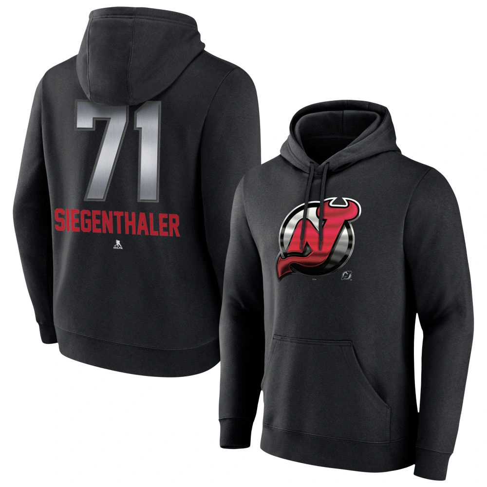 Youth New Jersey Devils Black Midnight Mascot Logo Jonas Siegenthaler Pullover Hoodie