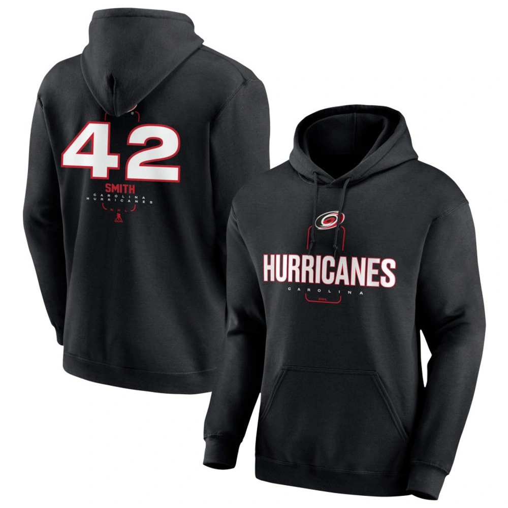 Men's Carolina Hurricanes Black Midfielder Ty Smith Player Pullover Hoodie Men's Carolina Hurricanes Black Midfielder Ty Smith Player Pullover Hoodie