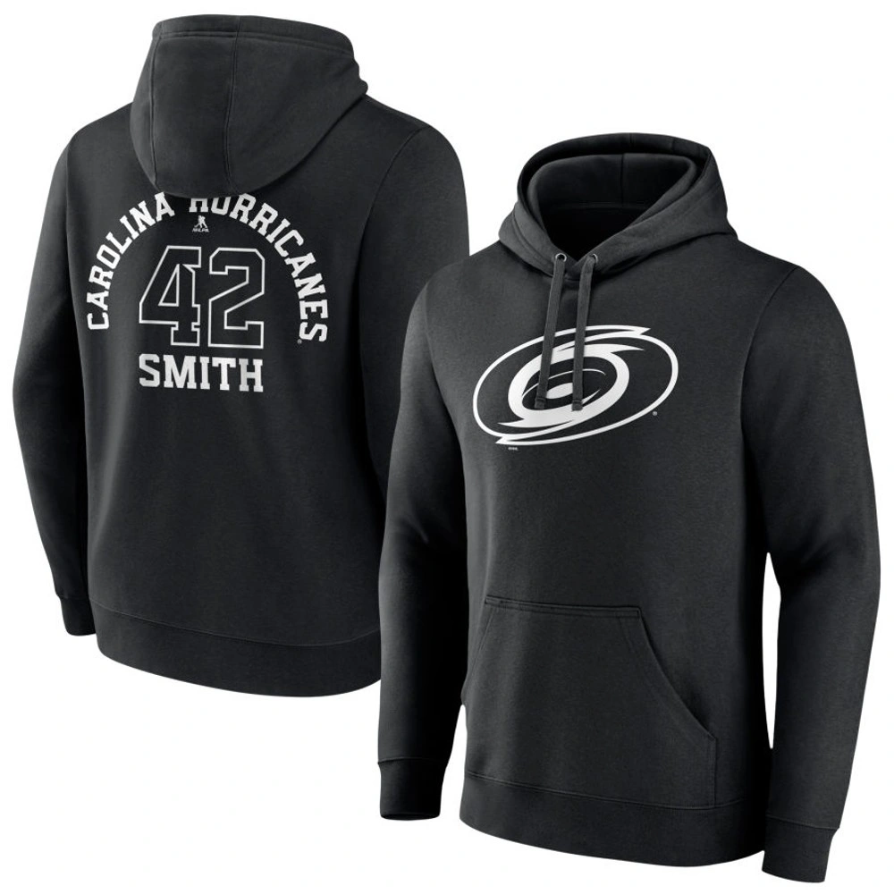 Youth Carolina Hurricanes Black Monochrome Ty Smith Pullover Hoodie Youth Carolina Hurricanes Black Monochrome Ty Smith Pullover Hoodie
