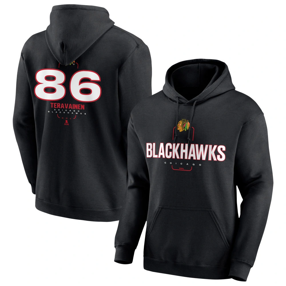 Men's Chicago Blackhawks Black Midfielder Teuvo Teravainen Player Pullover Hoodie Men's Chicago Blackhawks Black Midfielder Teuvo Teravainen Player Pullover Hoodie