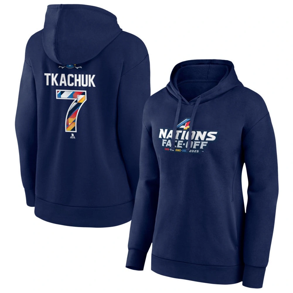 Women's 2025 Four Nations Face-Off Brady Tkachuk Player Pullover Hoodie - Navy Women's 2025 Four Nations Face-Off Brady Tkachuk Player Pullover Hoodie - Navy