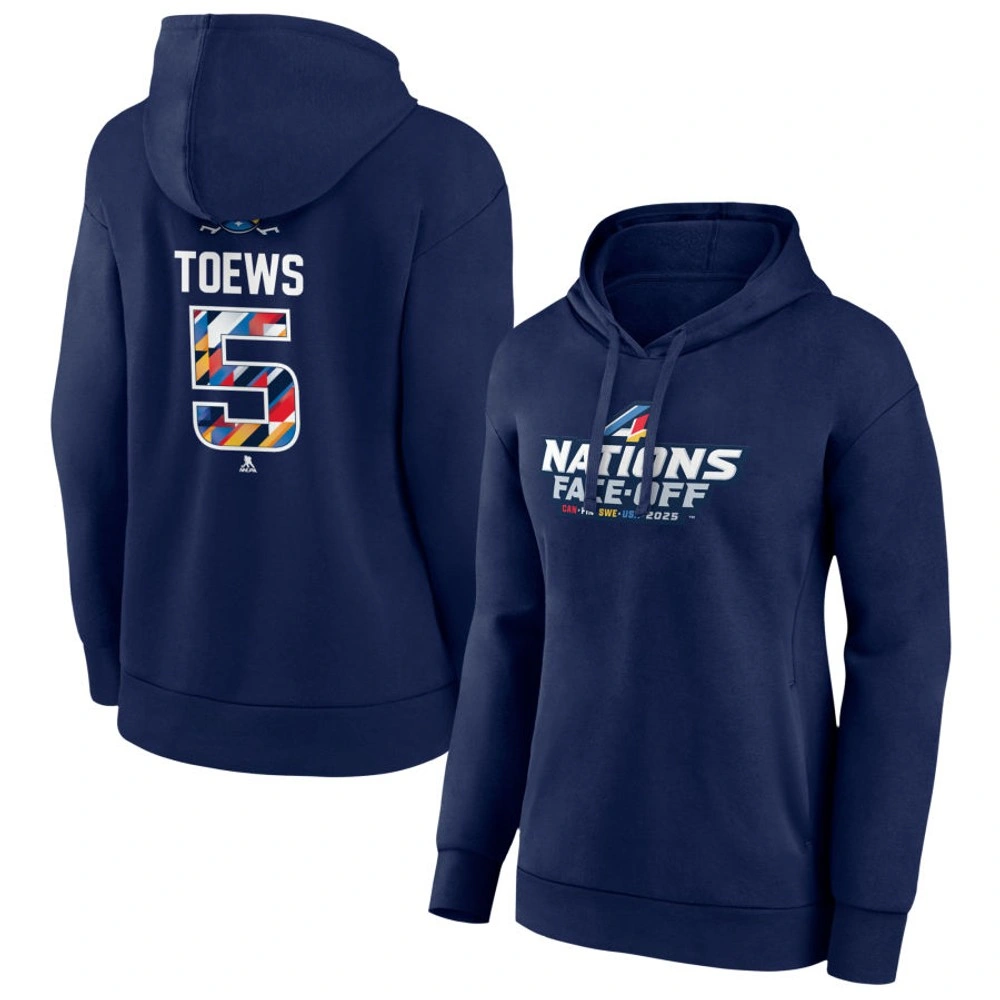 Women's 2025 Four Nations Face-Off Devon Toews Player Pullover Hoodie - Navy Women's 2025 Four Nations Face-Off Devon Toews Player Pullover Hoodie - Navy