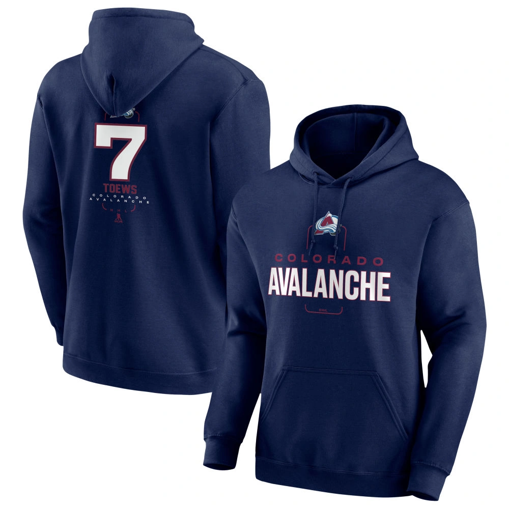 Men's Colorado Avalanche Navy Midfielder Devon Toews Player Pullover Hoodie Men's Colorado Avalanche Navy Midfielder Devon Toews Player Pullover Hoodie