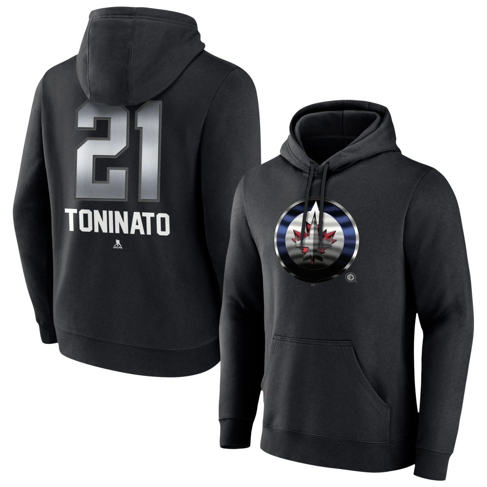 Men's Winnipeg Jets Black Midnight Mascot Logo Dominic Toninato Player Pullover Hoodie