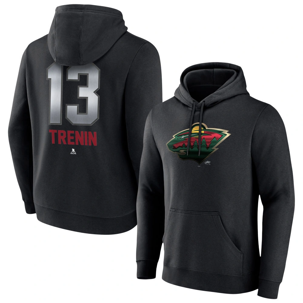 Men's Minnesota Wild Black Midnight Mascot Logo Yakov Trenin Player Pullover Hoodie
