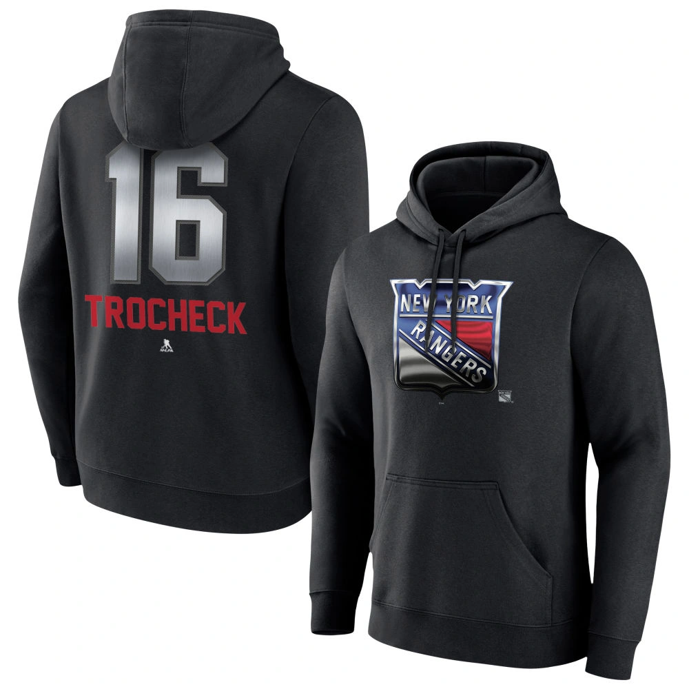 Men's New York Rangers Black Midnight Mascot Logo Vincent Trocheck Player Pullover Hoodie Men's New York Rangers Black Midnight Mascot Logo Vincent Trocheck Player Pullover Hoodie