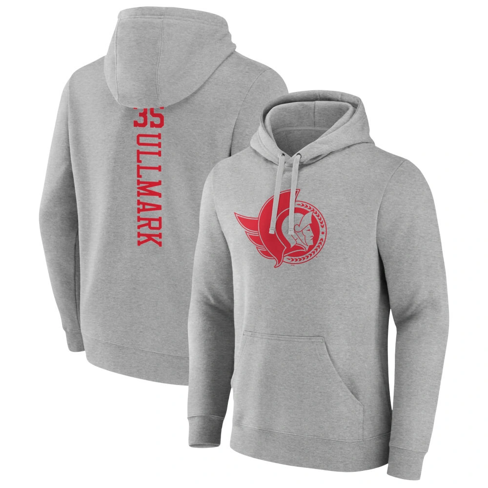 Men's Ottawa Senators Heather Gray Linus Ullmark Player Pullover Hoodie