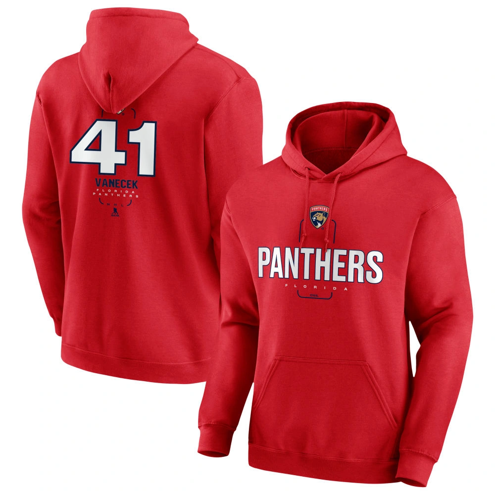 Men's Florida Panthers Red Midfielder Vitek Vanecek Player Pullover Hoodie