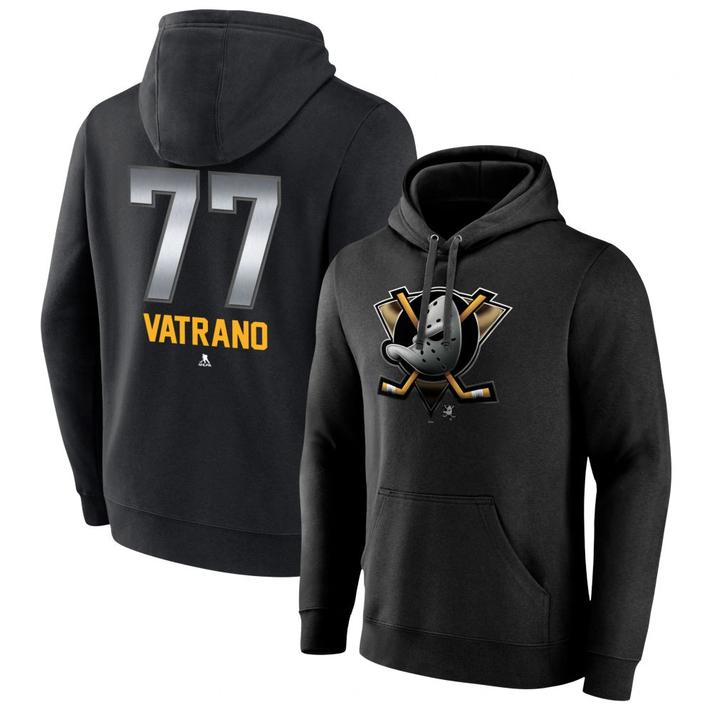 Youth Anaheim Ducks Black Midnight Mascot Logo Frank Vatrano #77 Pullover Hoodie