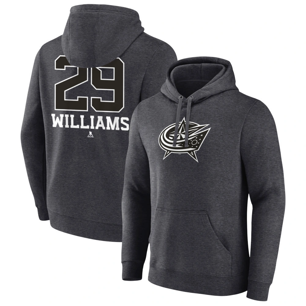 Youth Columbus Blue Jackets Charcoal Monochrome Jack Williams Pullover Hoodie Youth Columbus Blue Jackets Charcoal Monochrome Jack Williams Pullover Hoodie